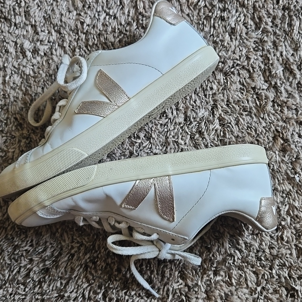 Veja Women's Sneakers in White and Gold - Picture 7 of 13